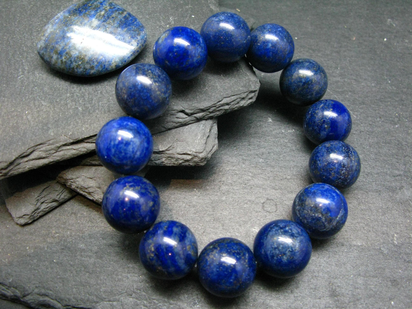 Lapis Lazuli Lazurite Genuine Bracelet ~ 7 Inches ~ 16mm Round Beads