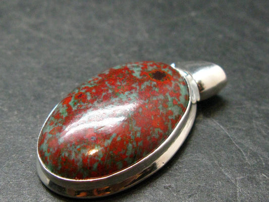 Crimson Cuprite w/ Chrysocola Silver Plated Pendant from Mexico - 1.7" - 8.54 Grams