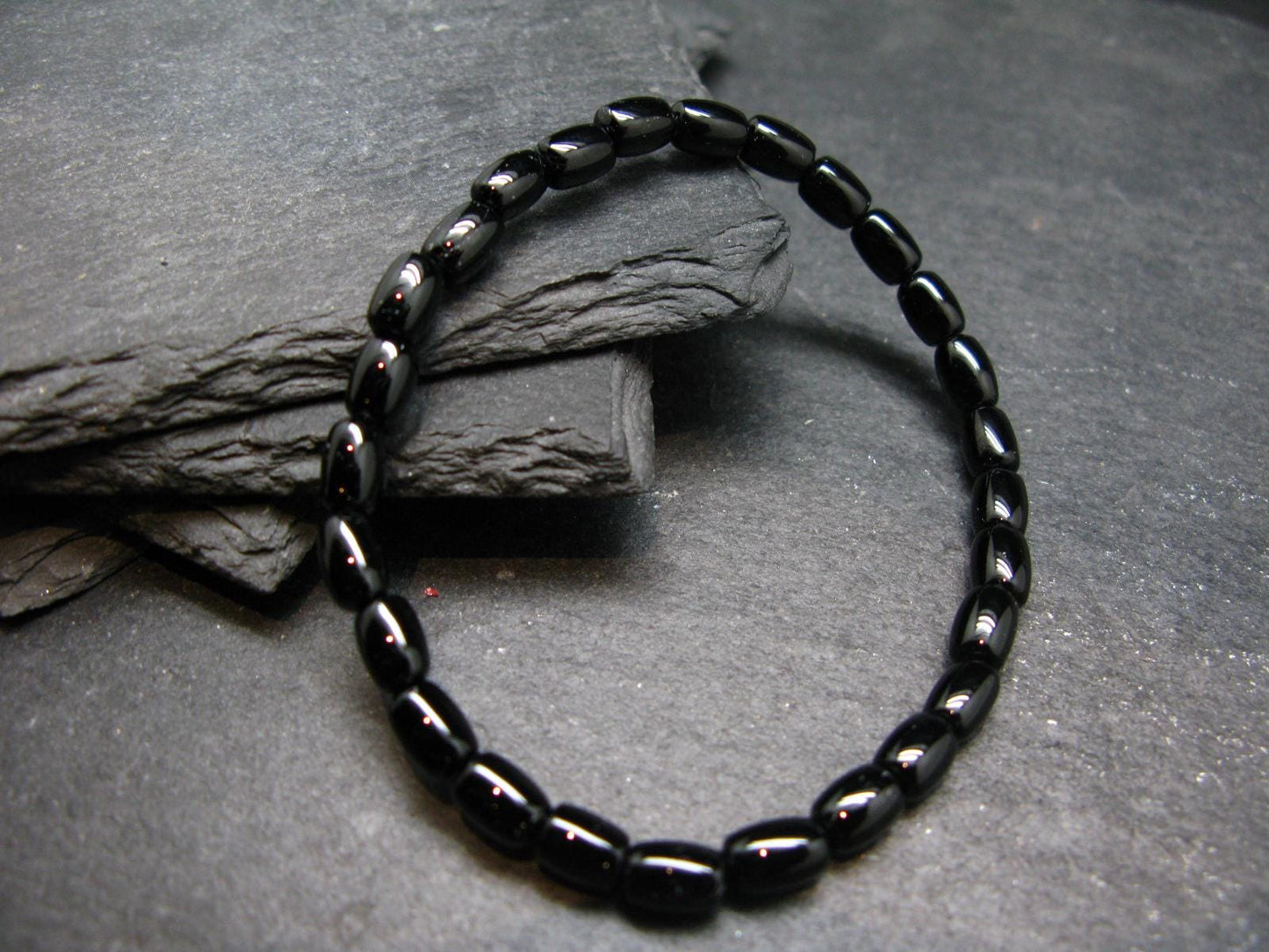 Black Tourmaline Genuine Bracelet ~ 7 Inches ~ 7mm Barrel Beads