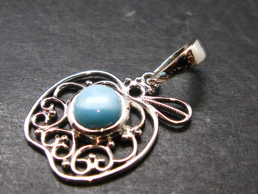 Summer’s Sea!! Rare Polished Cabochon Blue Larimar Pectolite Silver Pendant From Dominican Republic - 1.4" - 2.54 Grams
