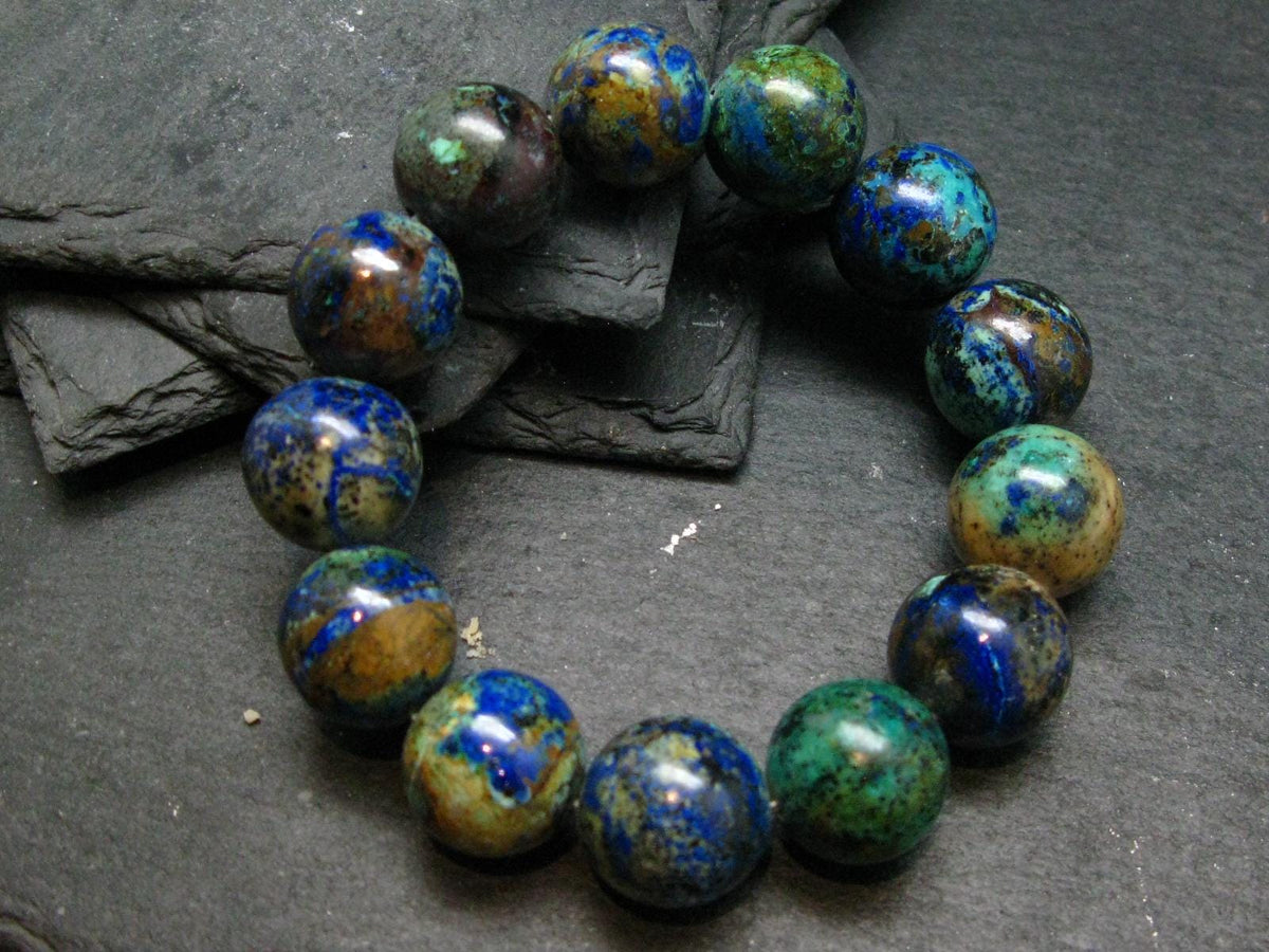 Azurite Genuine Bracelet ~ 7 Inches ~ 16mm Round Beads