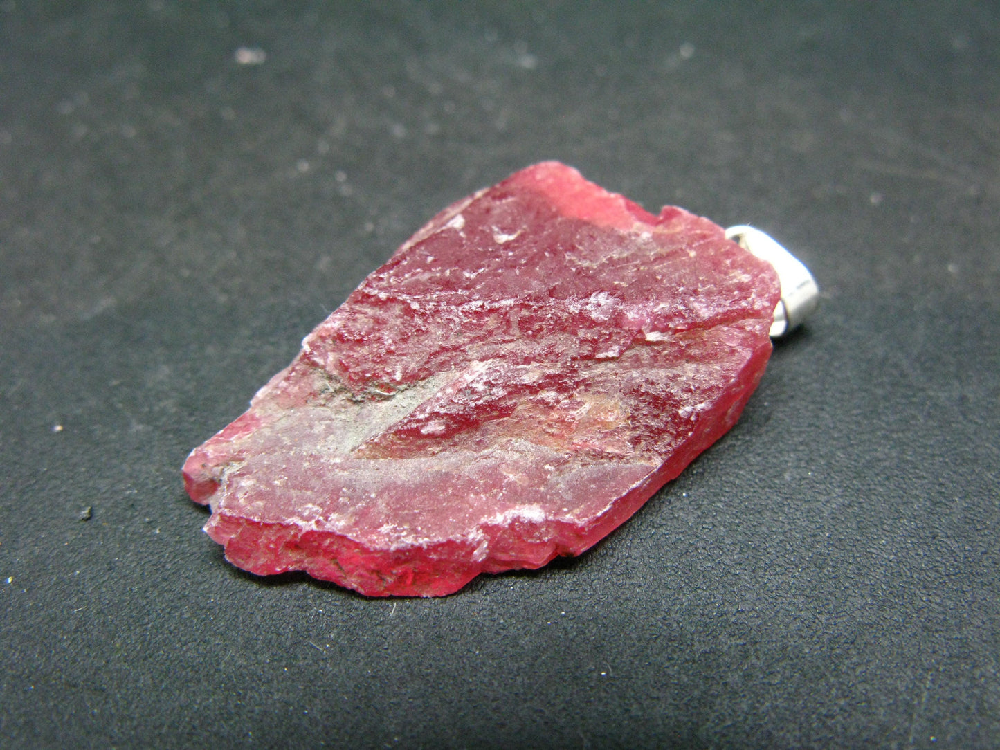 Rare Raw Rhodonite Silver Pendant From Brazil - 1.3"