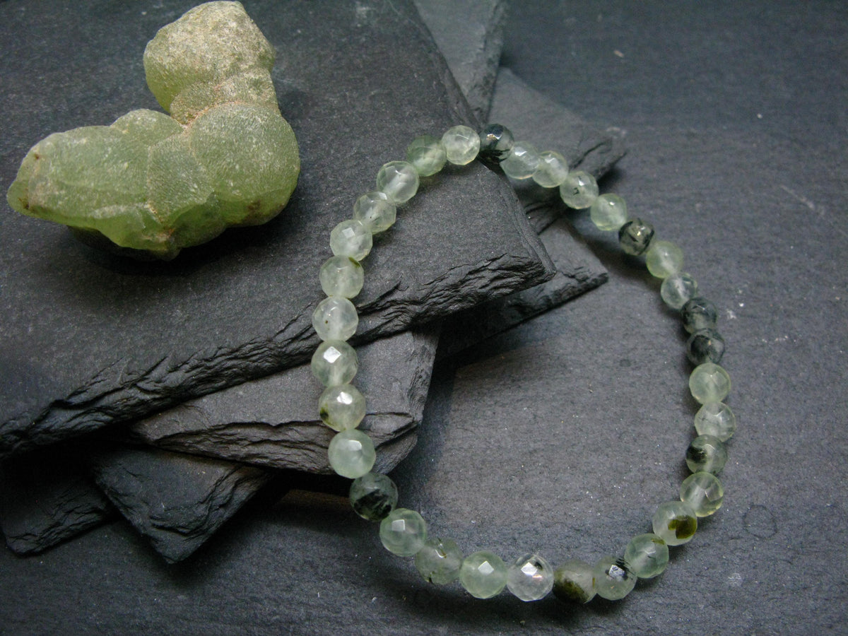 Prehnite & Epidote Genuine Bracelet ~ 7 Inches ~ 6mm Facetted Beads
