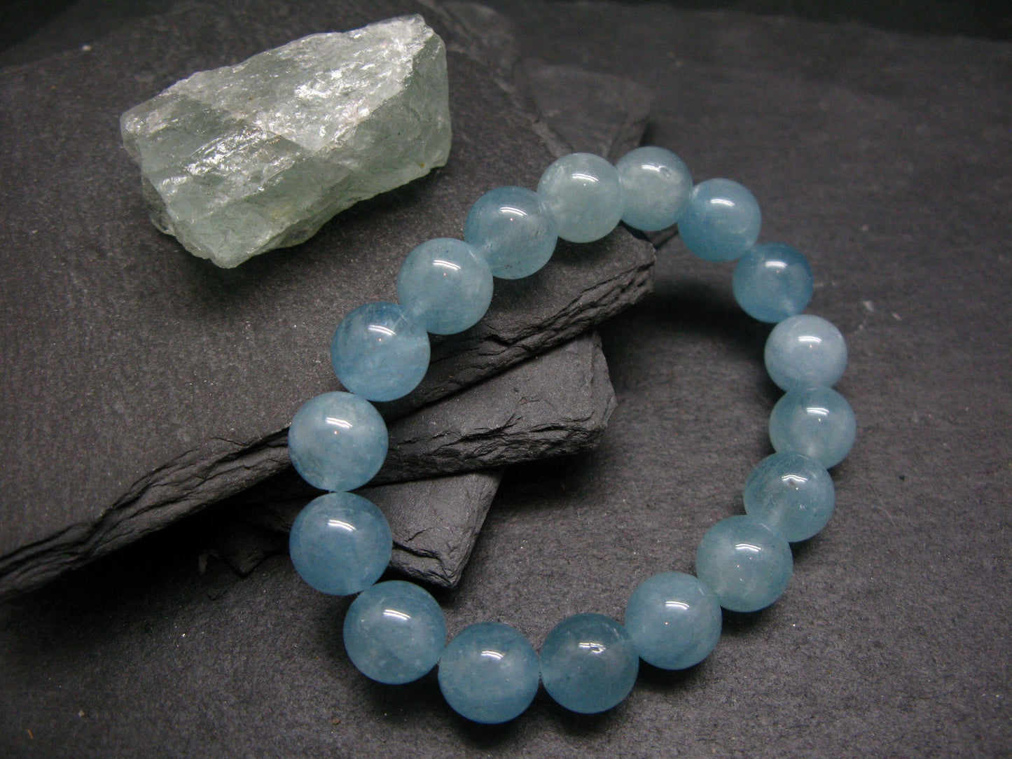 Aquamarine Genuine Bracelet ~ 7 Inches ~ 12mm Round Beads
