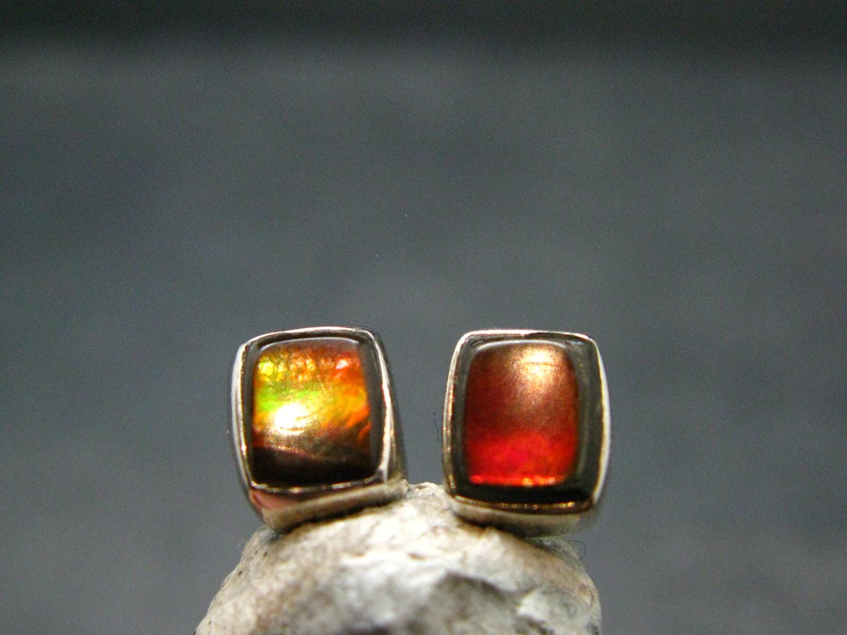 Ammolite Amolite Sterling Silver Stud Earrings From Canada - 1.1"