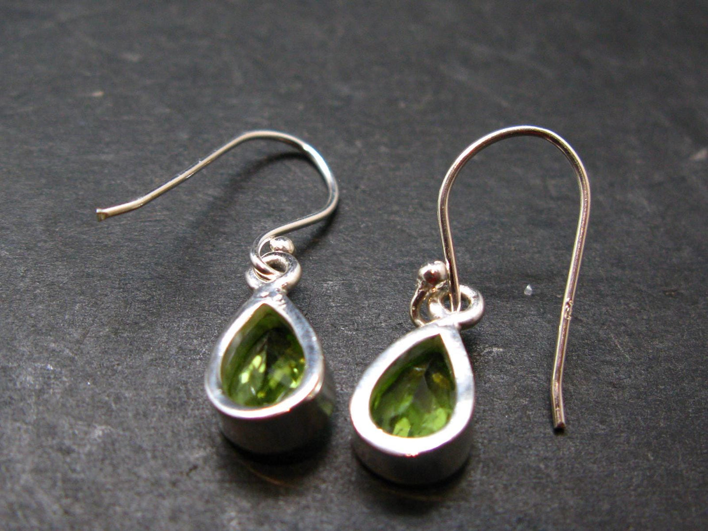 Peridot Olivine Crystal Sterling Silver Earrings From Pakistan - 1.1" - 2.73 Grams