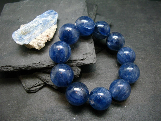 AAA Grade Blue Kyanite Genuine Bracelet ~ 7 Inches ~ 18mm Round Beads