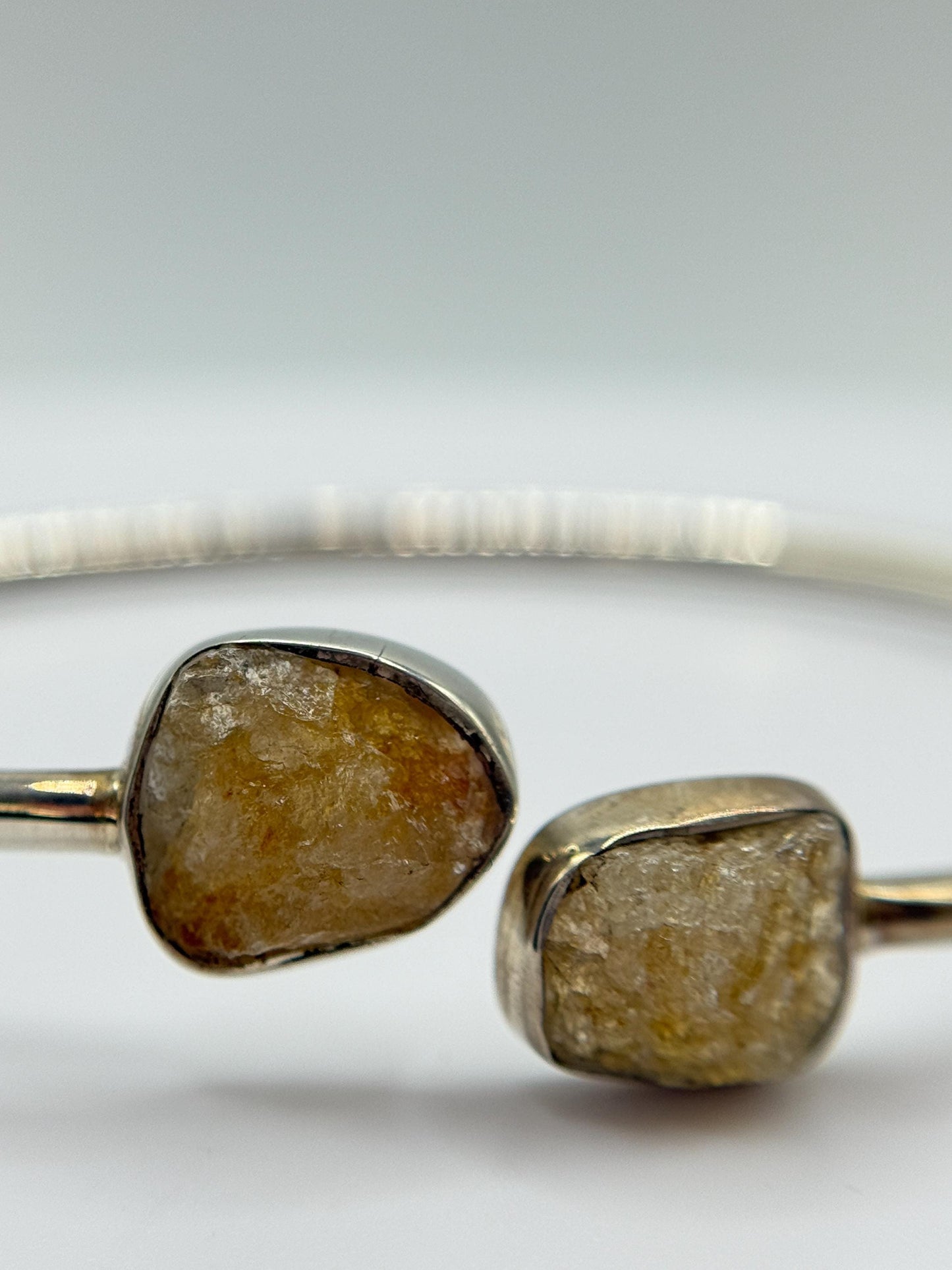 Raw Herderite Open Bangle – Natural Crystal Sterling Silver Cuff Bracelet - Weight 4.70 g