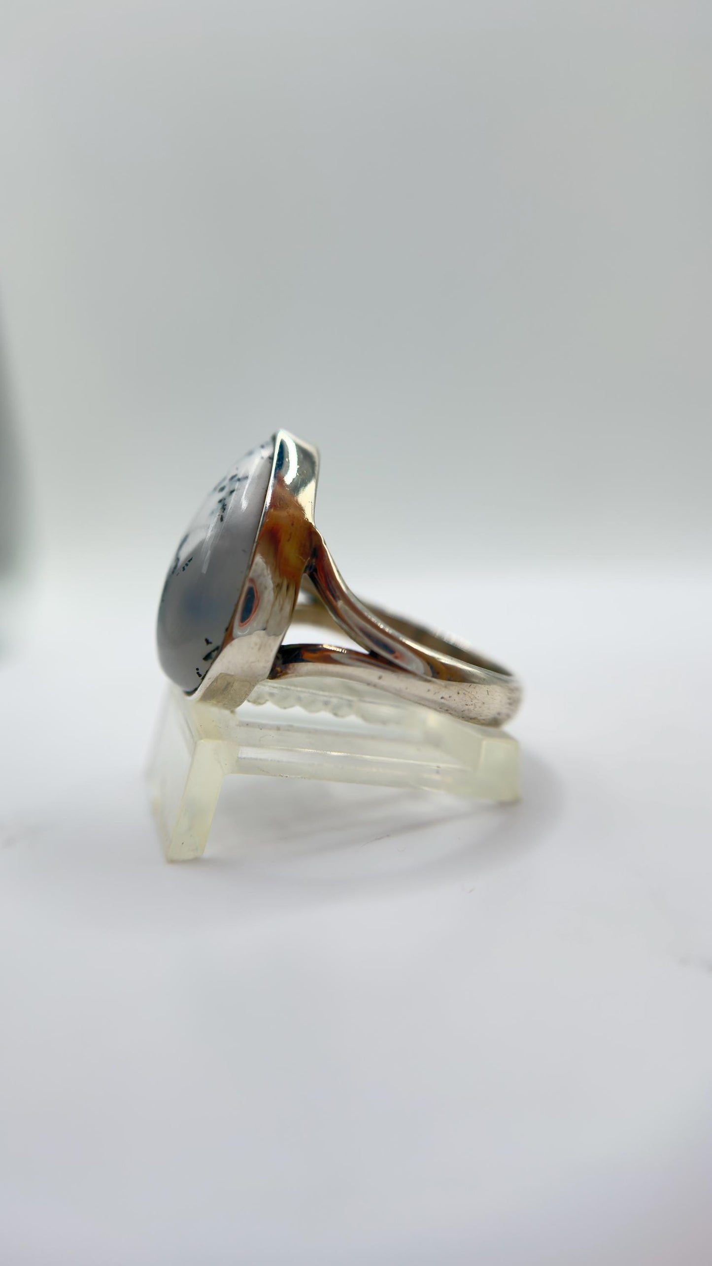 Elegant Dendritic Agate Teardrop Ring – Natural Scenic Pattern Statement Jewelry - Size 8