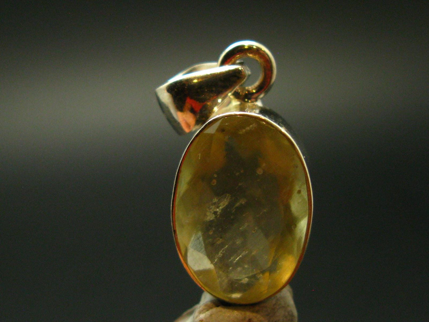 Gem Libyan Desert Glass Tektite Faceted Pendant Sterling Silver from Libya - 1.0" - 3.49 Grams