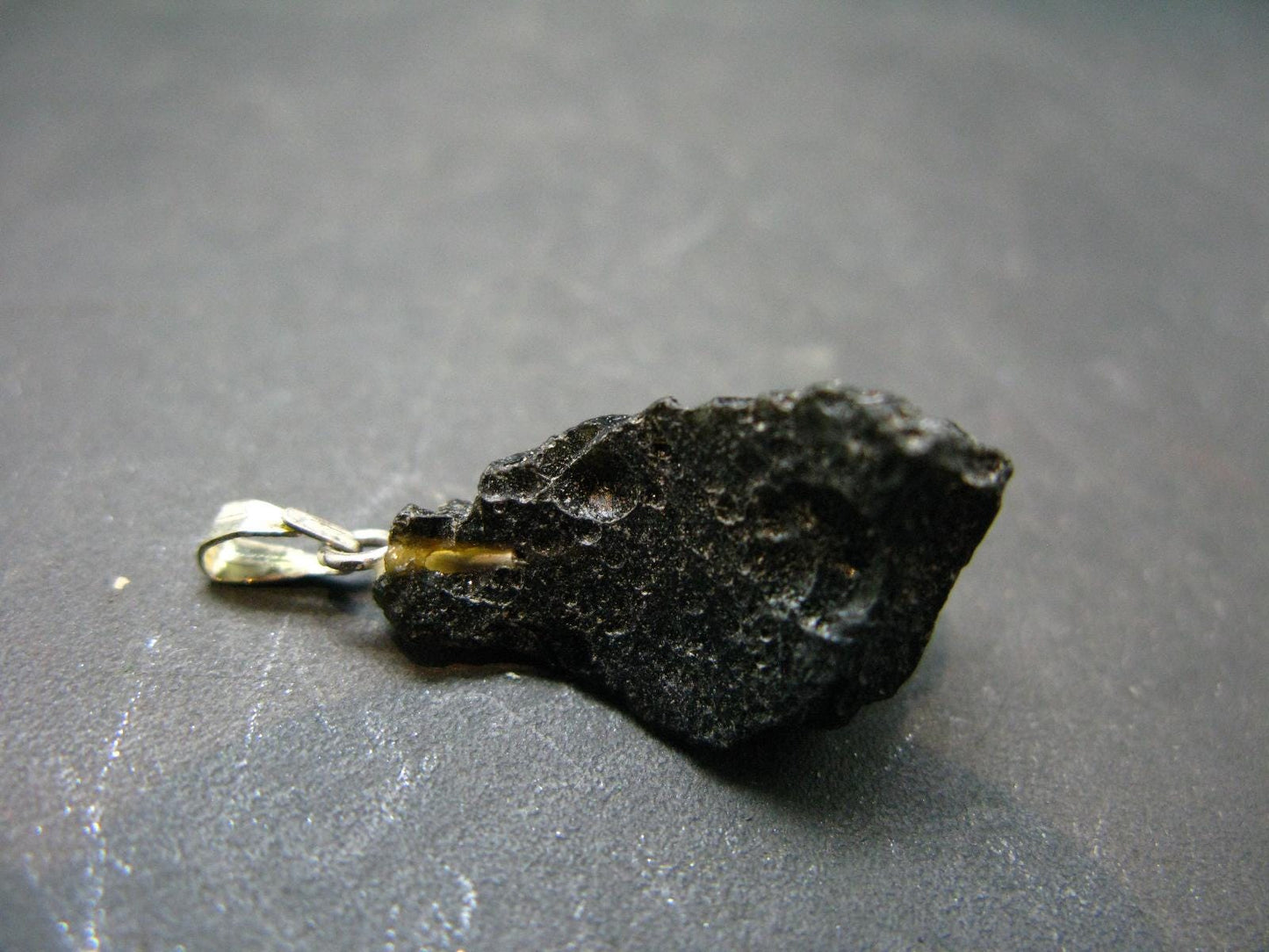 Tibetan Black Tektite Silver Pendant From Tibet - 1.2" - 2.84 Grams
