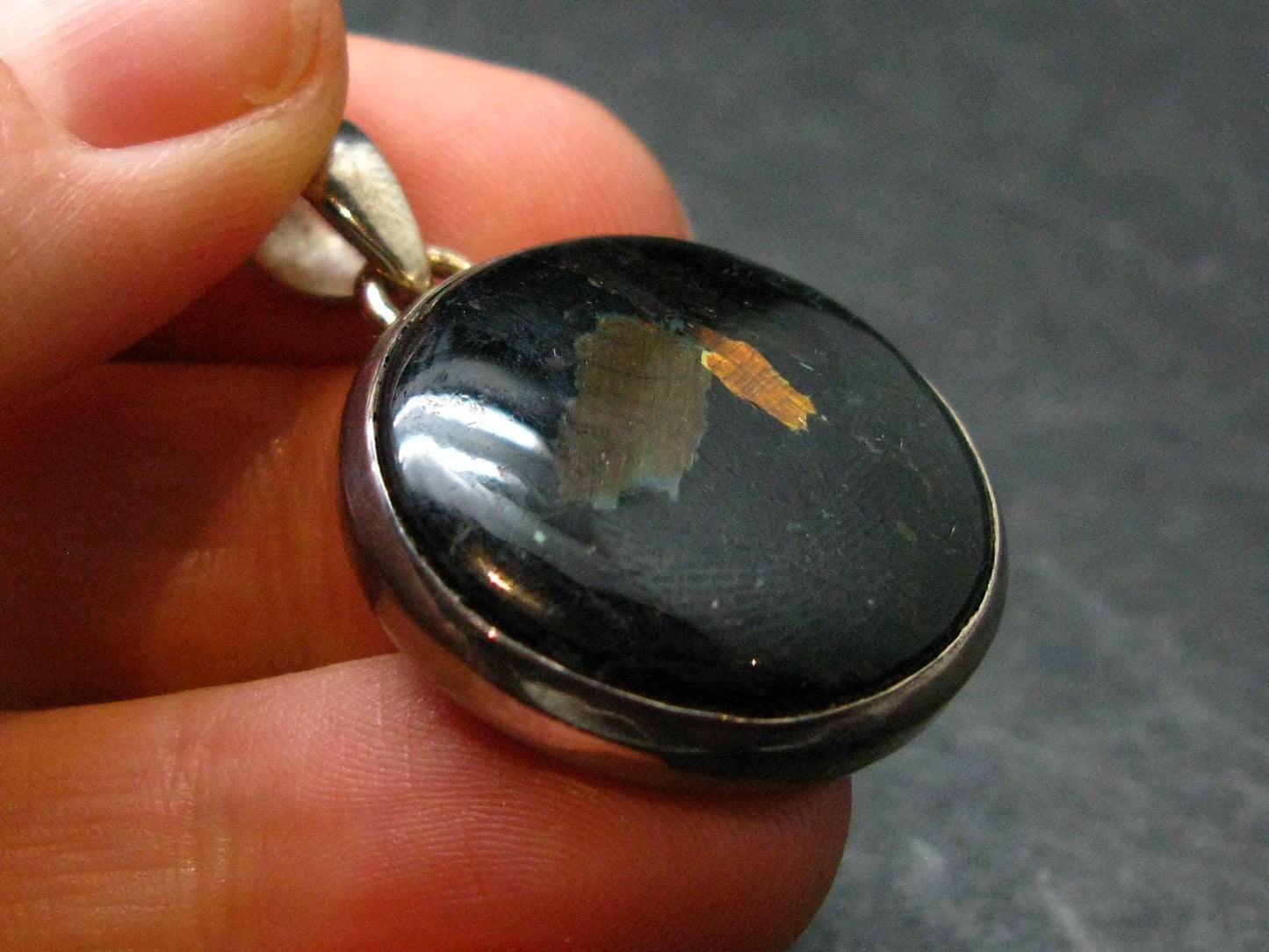 Very Rare Sterling Silver Nuumite Nuummite Pendant From Greenland - 1.4" - 7.80 Grams