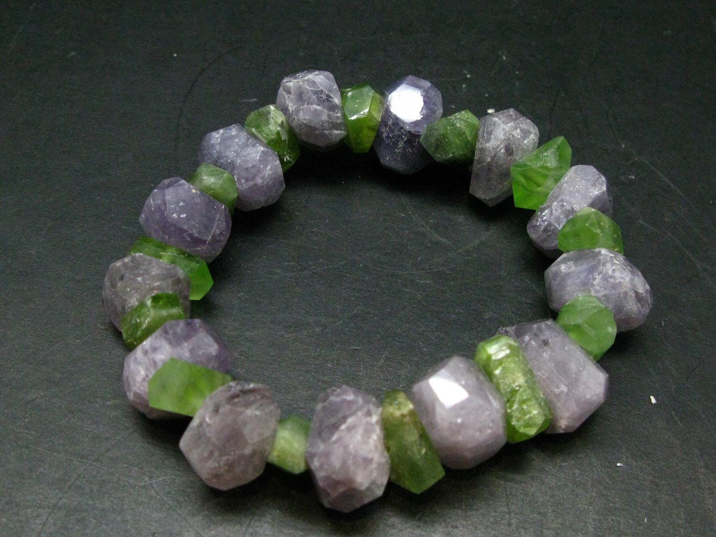 Peridot & Scapolite Genuine Bracelet ~ 7.5 Inches ~ Facetted Beads