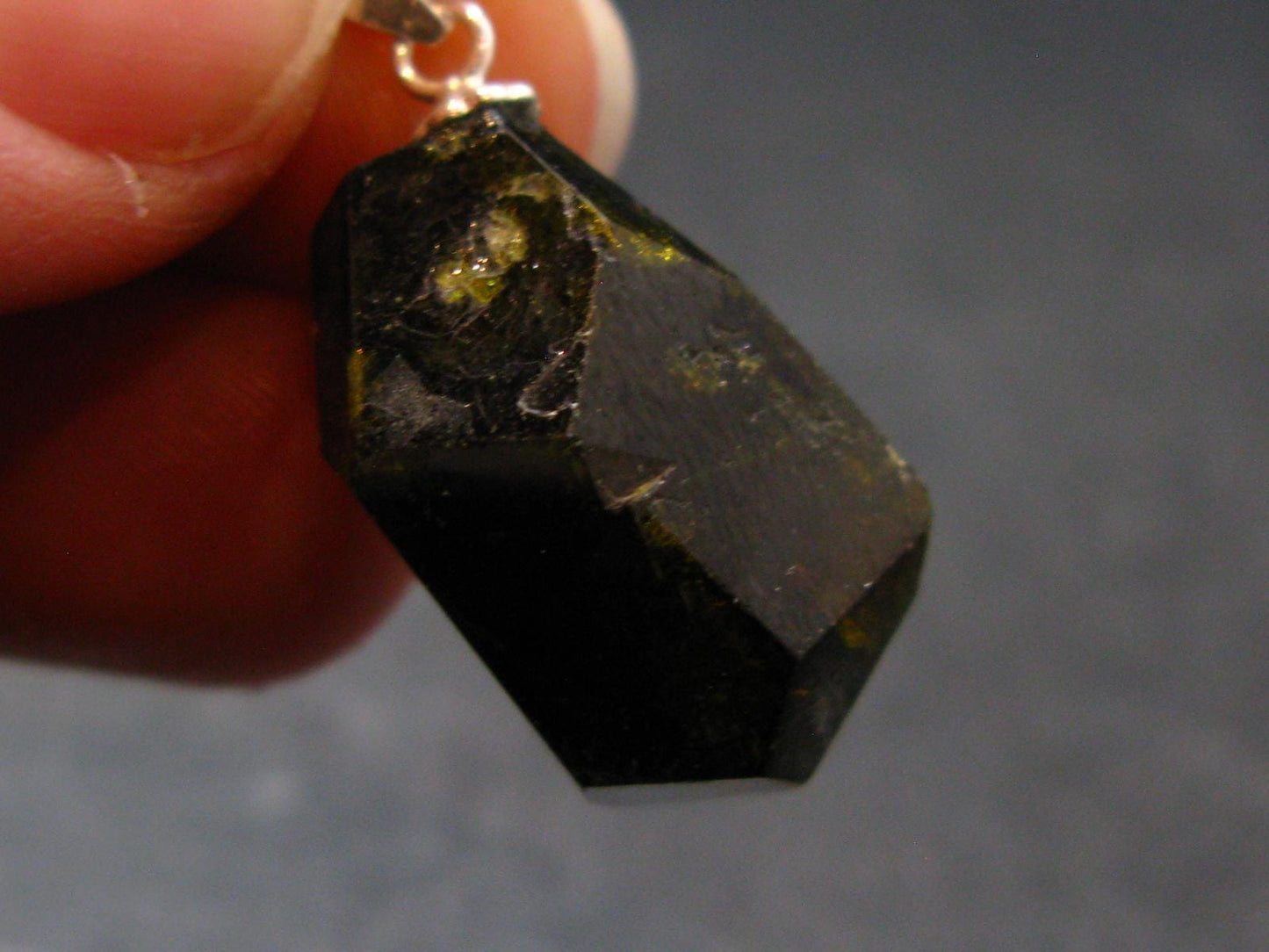 Nice Rare Terminated Epidote Crystal Silver Pendant From Peru - 1.1" - 4.96 Grams