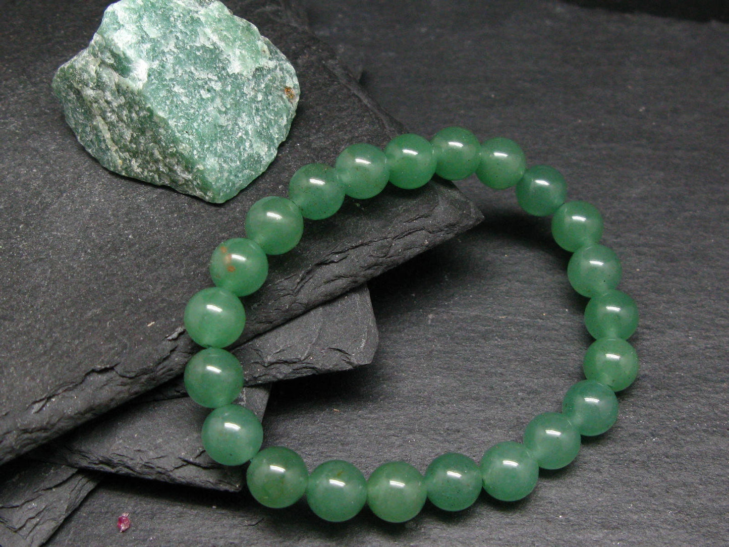 Green Aventurine Genuine Bracelet ~ 7 Inches ~ 8mm Round Beads