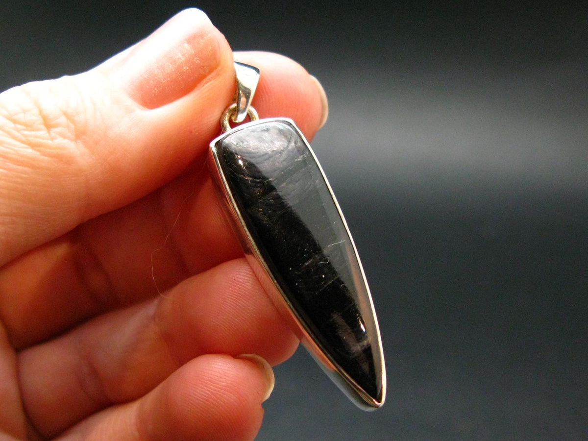 Tumbled Hypersthene Silver Pendant From Canada - 1.8"