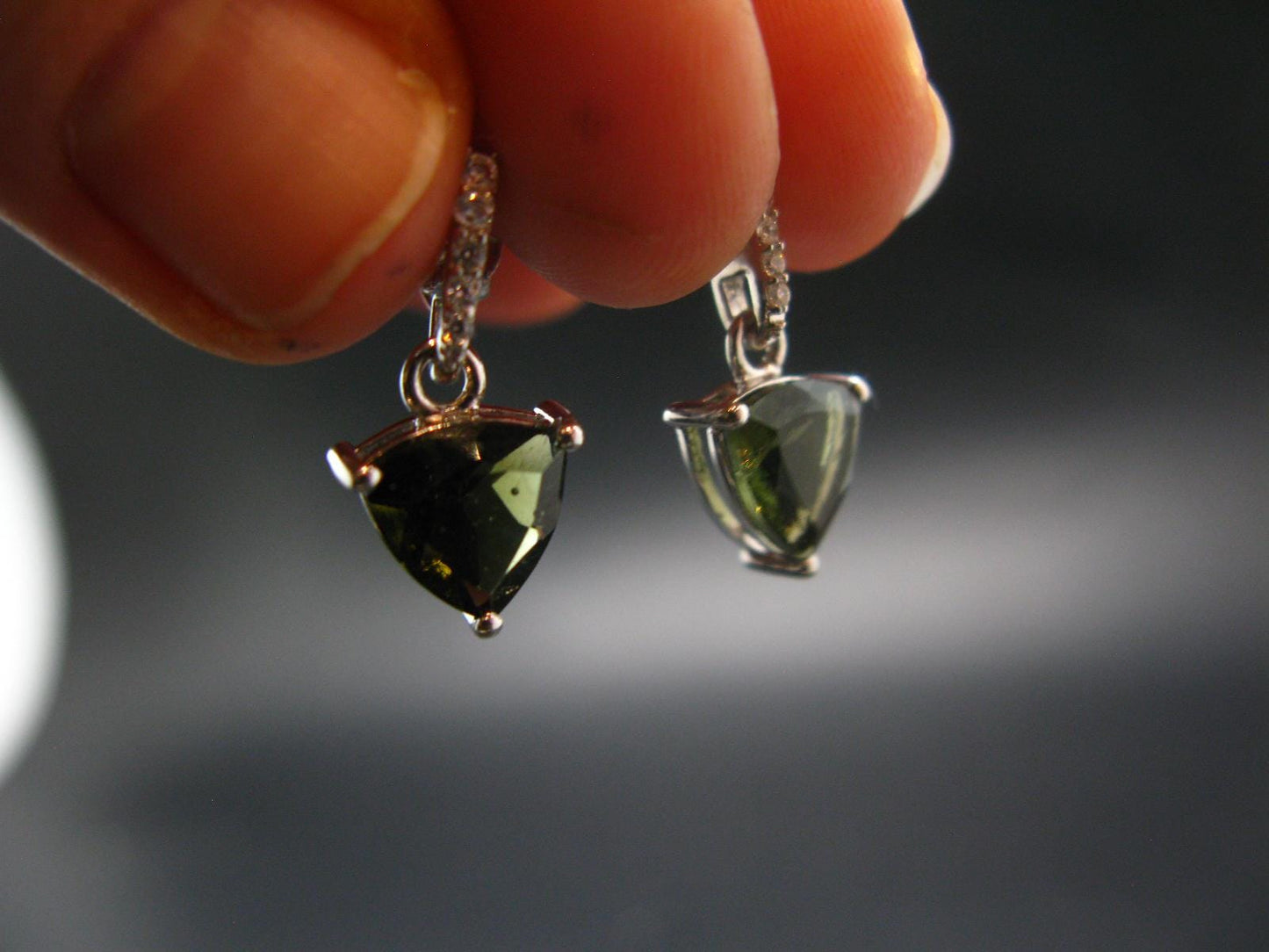 Moldavite Tektite Silver Earrings from Czech Republic - 2.14 Grams