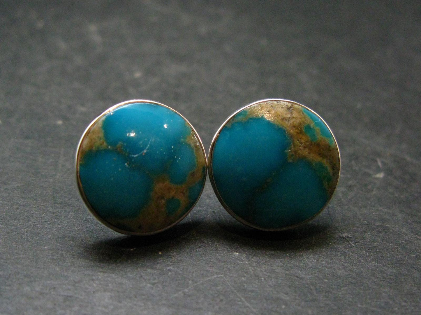 Nice Raw Natural Turquoise Sterling Silver Stud Earrings from Mexico - 7.97 Grams