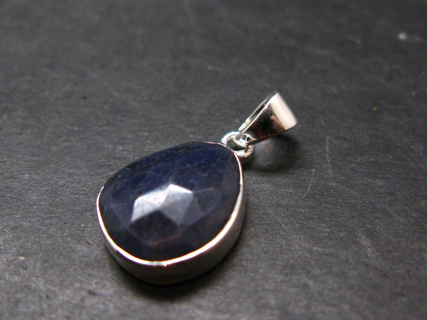 Gem Blue Sapphire Corundum Crystal Silver Pendant From India - 1.0" - 11.51 Carats