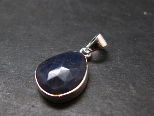 Gem Blue Sapphire Corundum Crystal Silver Pendant From India - 1.0" - 11.51 Carats