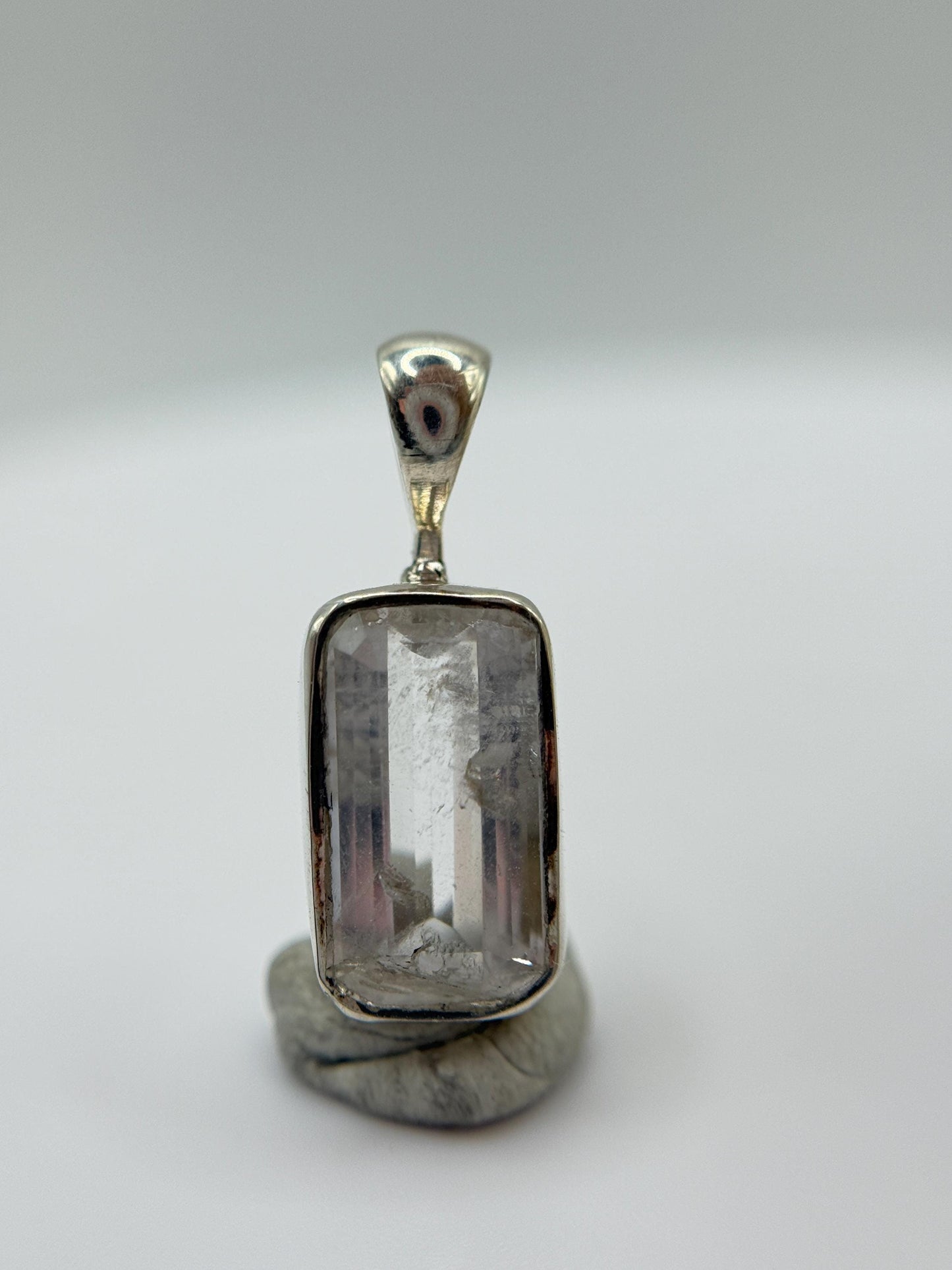 Natural Phenakite (Phenacite) Rectangular Faceted Pendant in Sterling Silver – Clear Crystal Necklace – 1.64 Grams