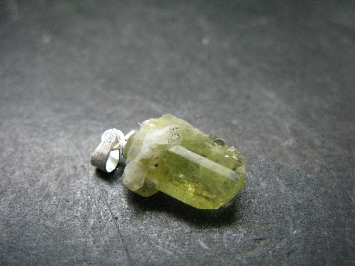 Rare Gemmy Yellowish-Green Brazilianite Terminated Crystal Silver Pendant From Brazil - 0.8" - 1.47 Grams