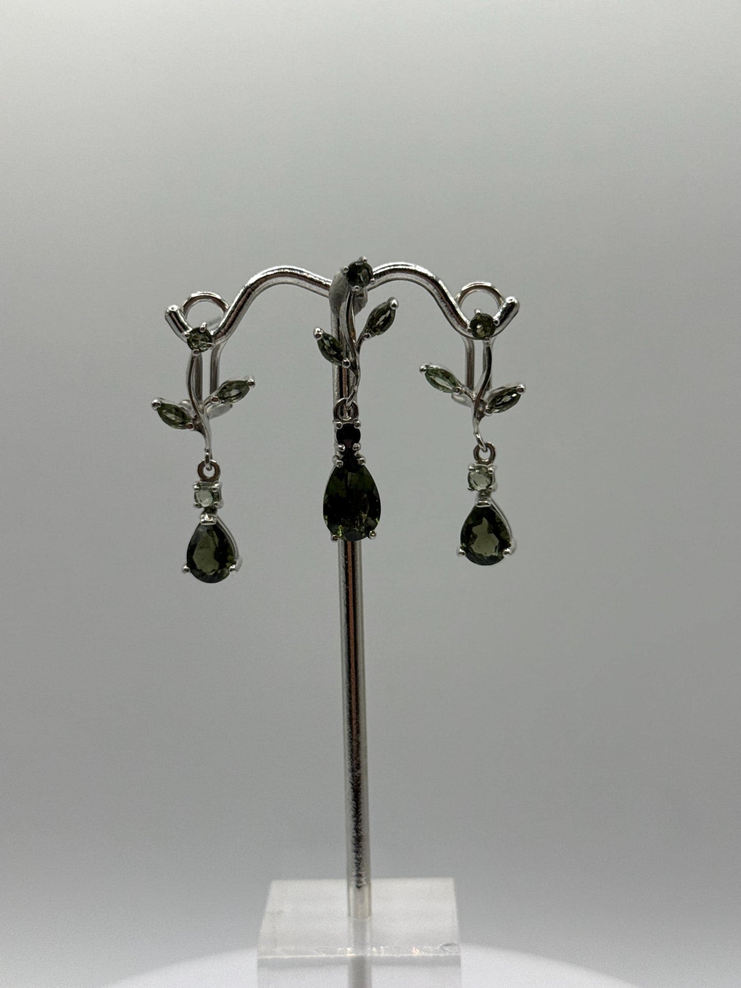 Moldavite Drop Earrings & Pendant Set - Weight 11.25 Grams