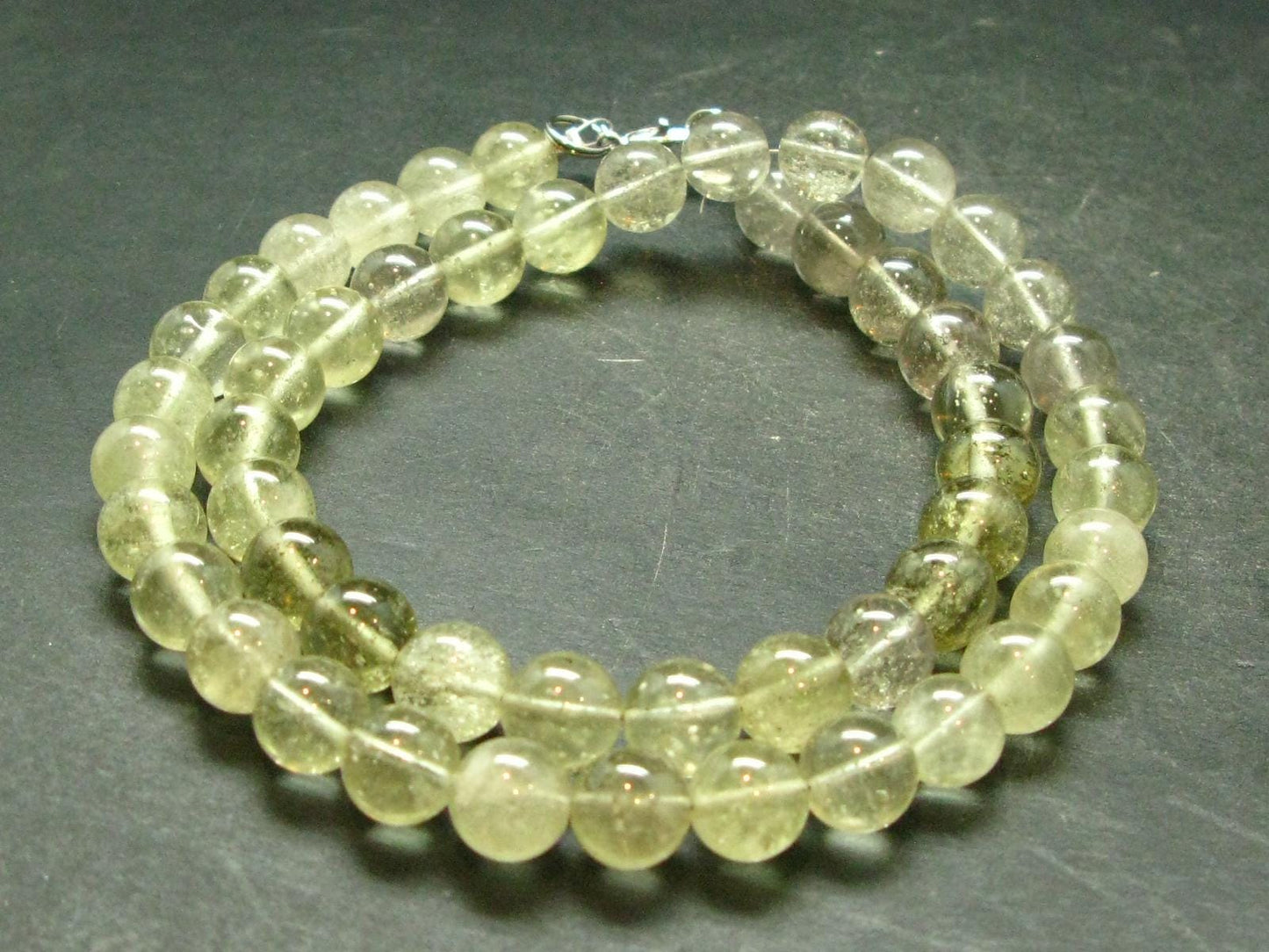 Gem Libyan Desert Glass Tektite Necklace 9 mm Beads from Libya - 19" - 42.37 Grams