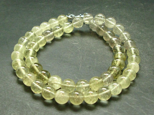 Gem Libyan Desert Glass Tektite Necklace 9 mm Beads from Libya - 19" - 42.37 Grams