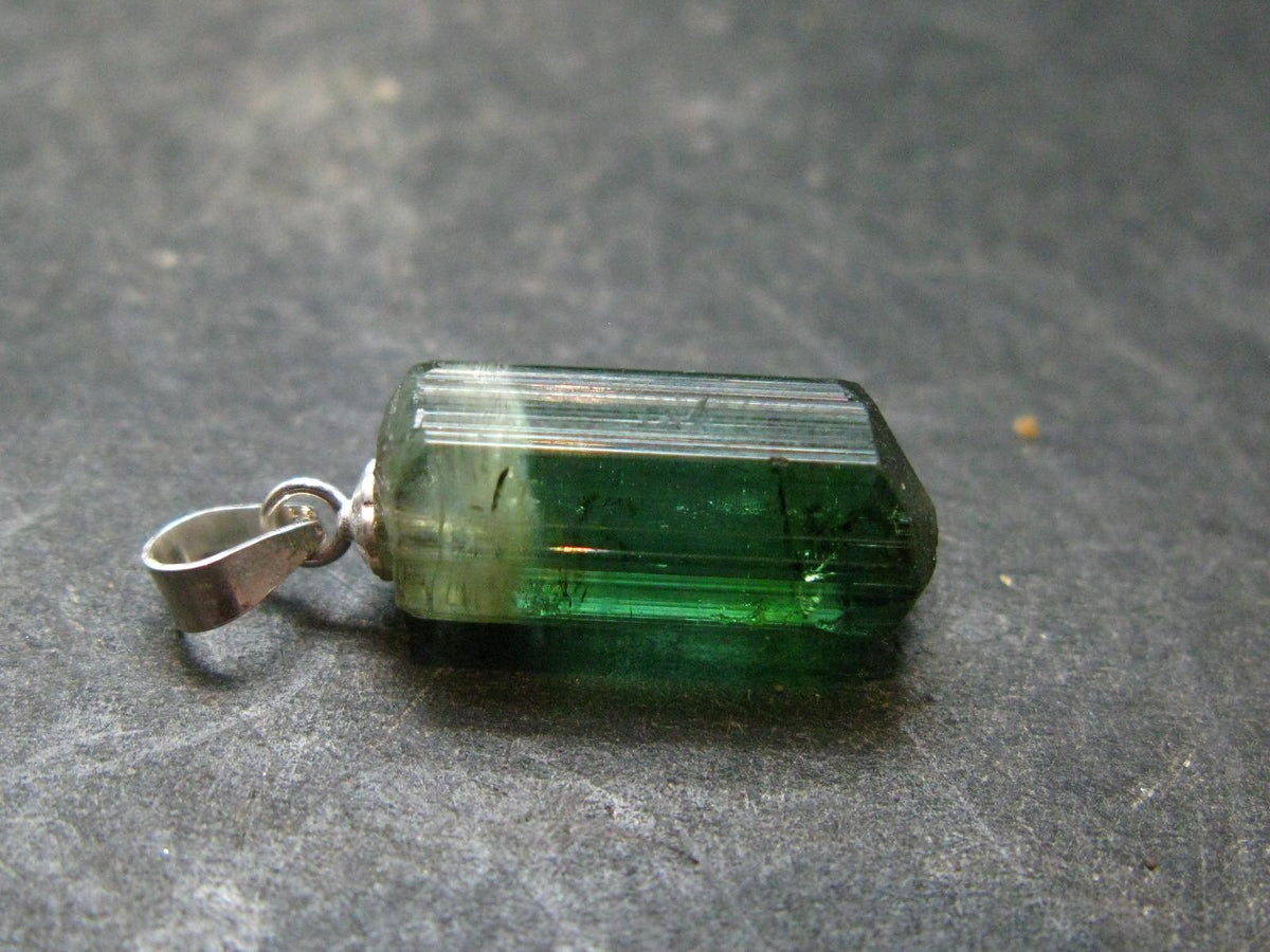 Gem Watermelon Tourmaline Crystal Silver Pendant From Brazil - 0.9" - 2.38 Grams