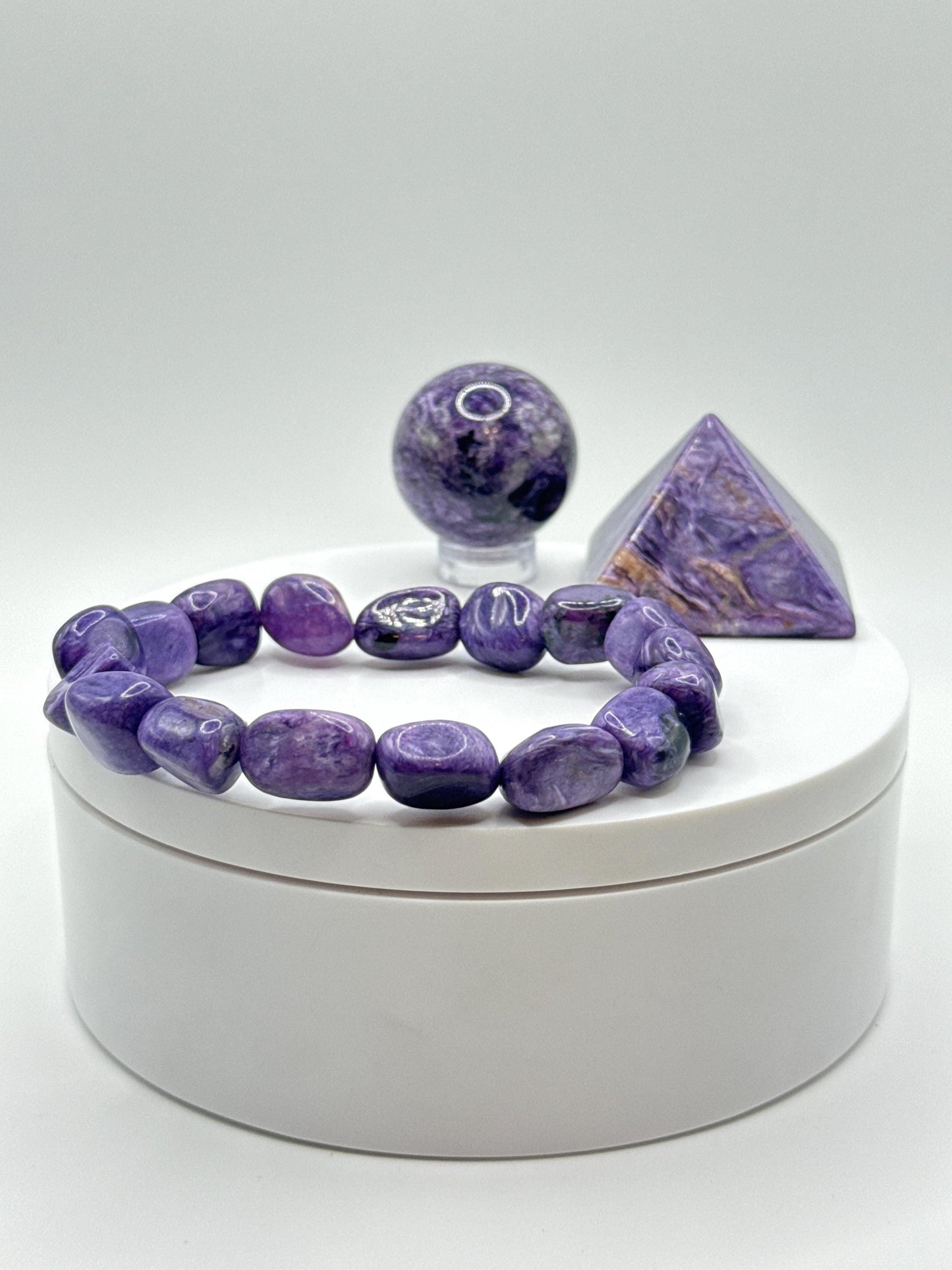 Charoite Tumbled Bead Stretch Bracelet - 38.71 Grams