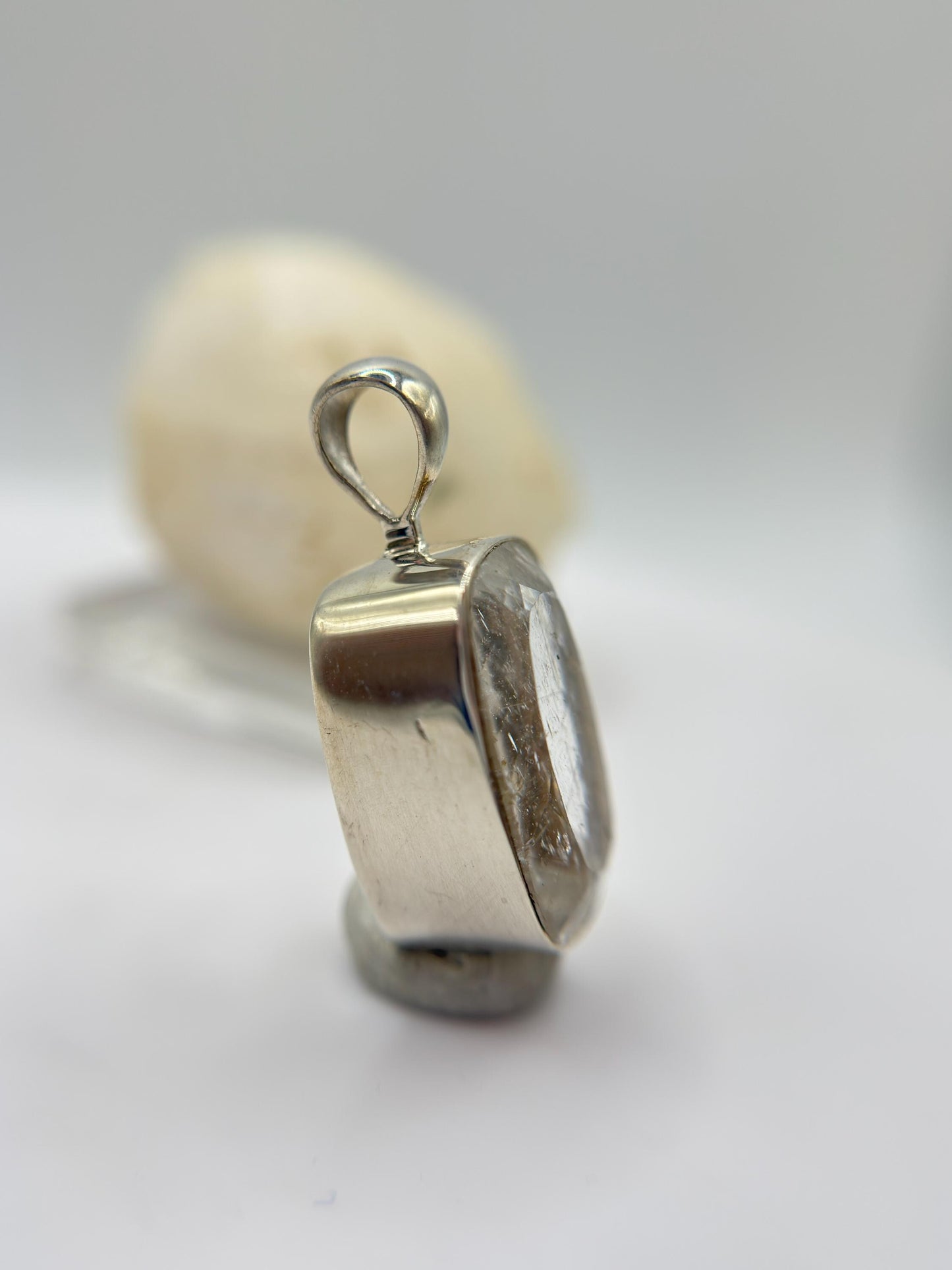 Natural Phenakite (Phenacite) Rectangular Faceted Pendant in Sterling Silver – Clear Crystal Necklace – 4.83 Grams