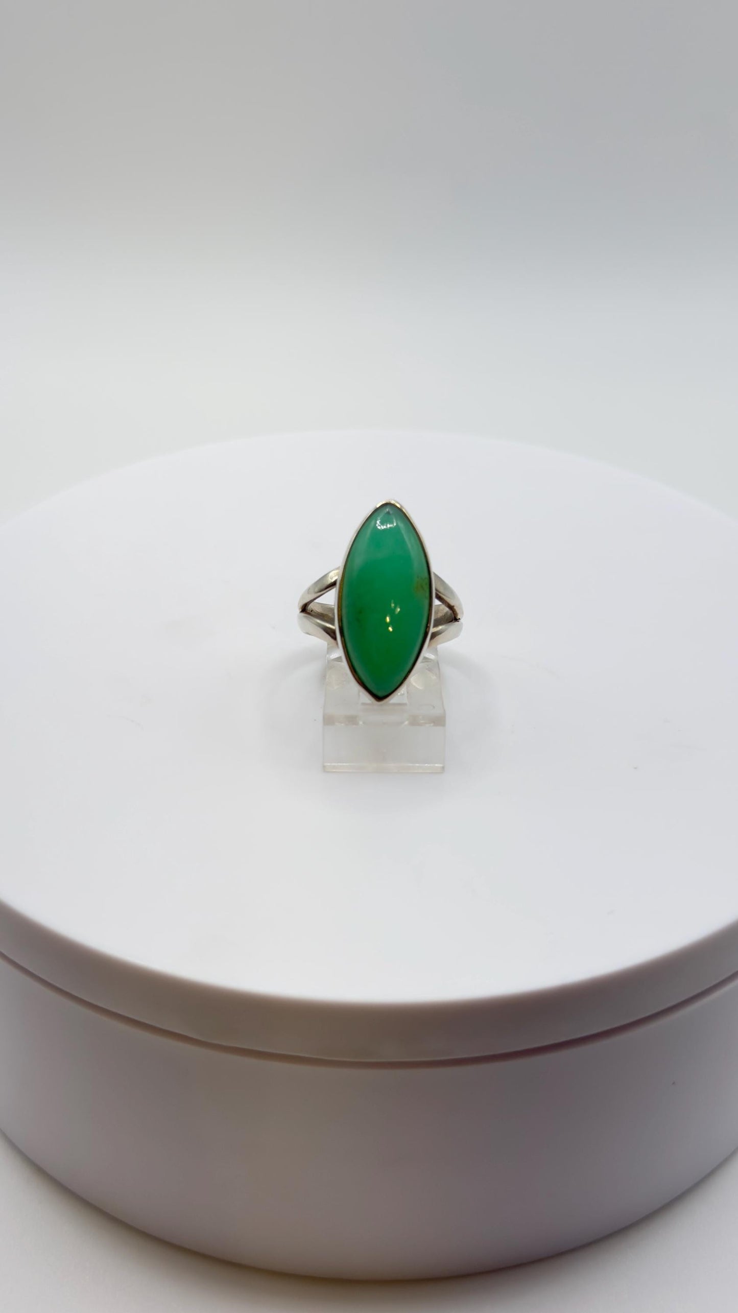 Chrysoprase Marquise Ring – Natural Green Chalcedony Sterling Silver Jewelry - Size 7