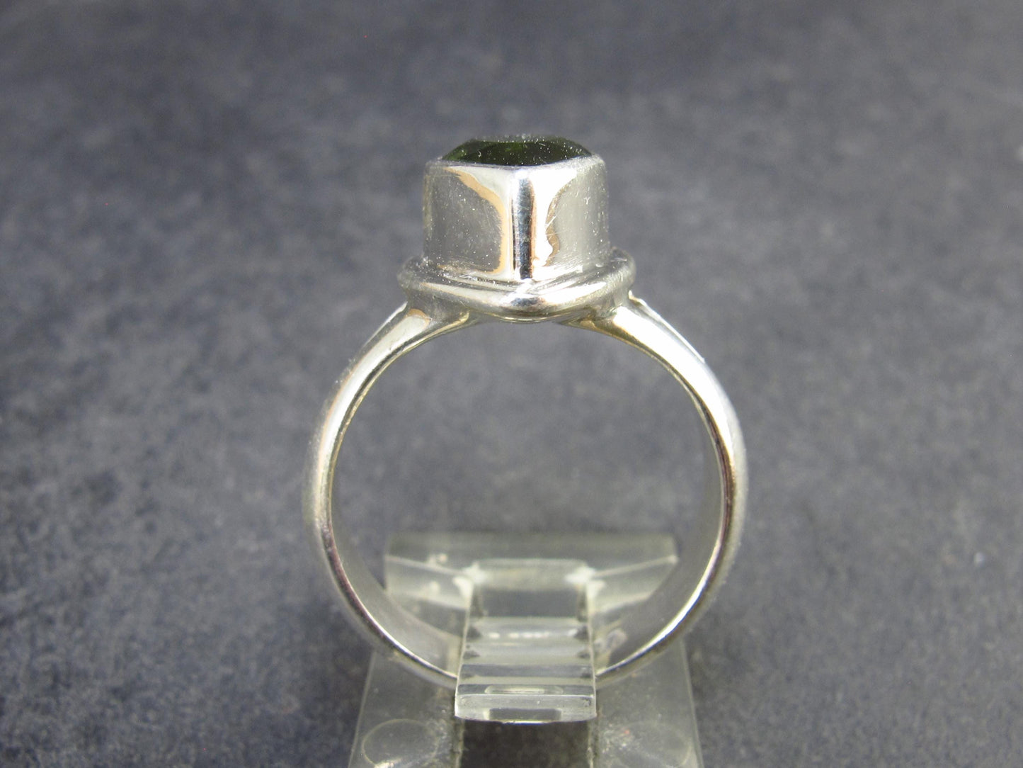 Moldavite Tektite Facetted Silver Ring from Czech Republic - Size 7.25 - 5.93 Grams