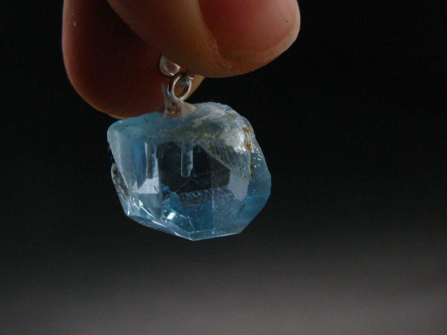 Natural Blue Topaz Crystal Silver Pendant From Russia - 0.7" - 17.70 Carats