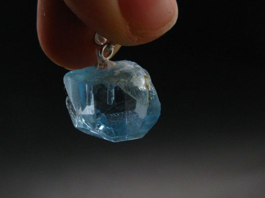 Natural Blue Topaz Crystal Silver Pendant From Russia - 0.7" - 17.70 Carats