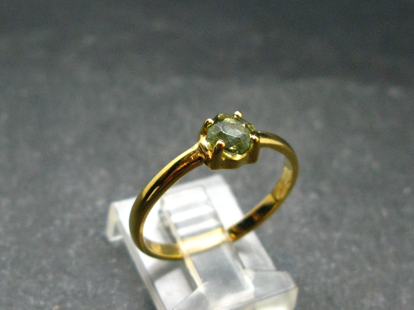 Moldavite Gold Plated Silver Facetted Ring - Size 8.25 - 1.81 Grams