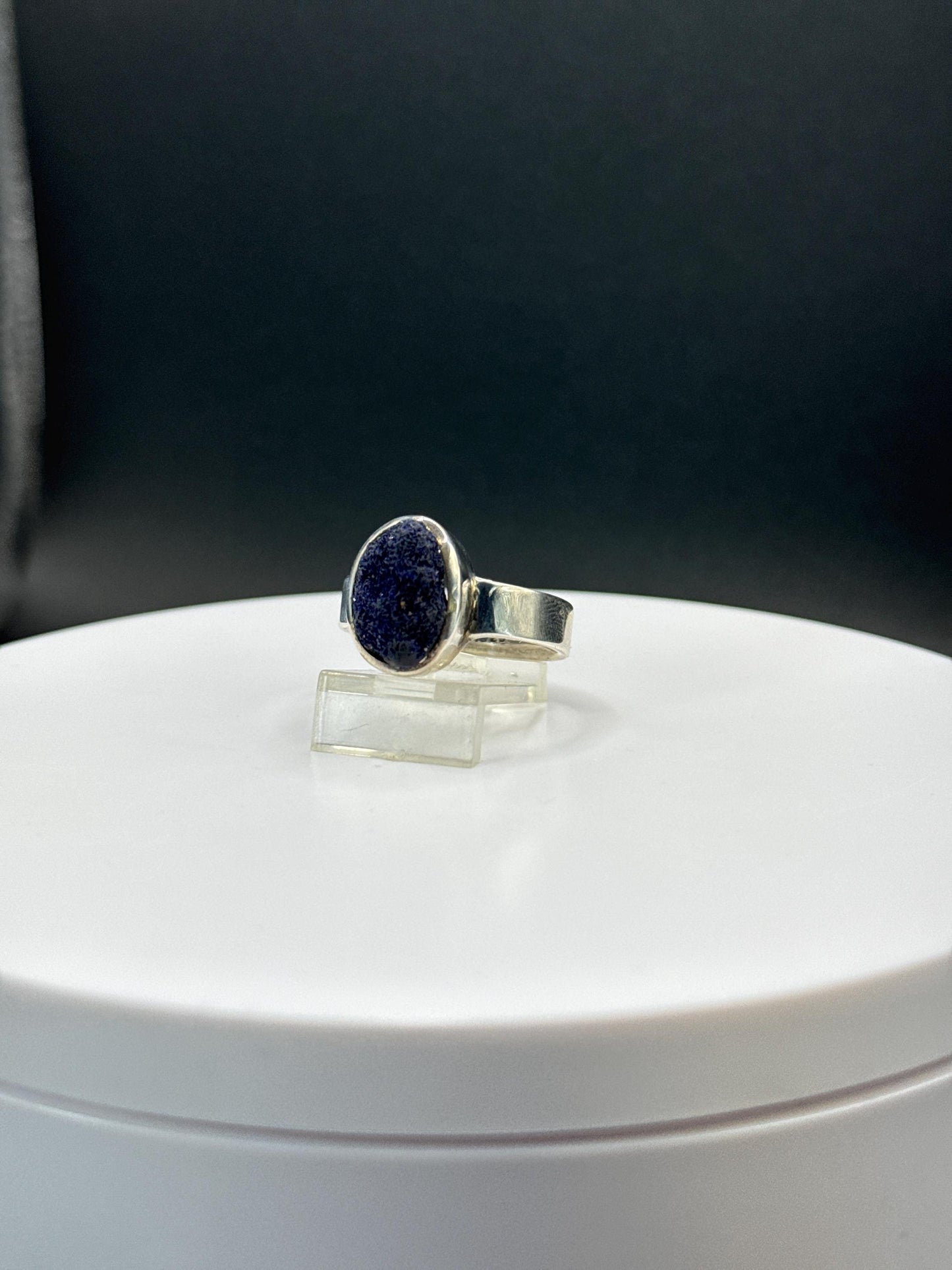 Azurite Ring | Natural Deep Blue Crystal | Sterling Silver Statement Ring - Size 8.5