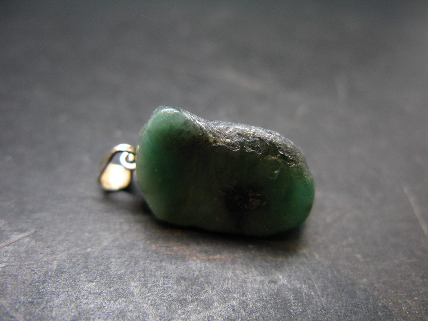Natural Emerald Tumbled Stone Silver Pendant from Brazil - 1.0" - 4.12 Grams