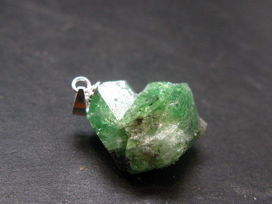 Tsavorite Gem Green Garnet Sterling Silver Pendant From Tanzania - 0.9" - 4.56 Grams
