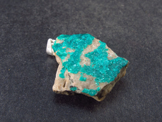Beautiful Dioptase Cluster Silver Pendant from Kazakhstan - 1.1" - 4.68 Grams