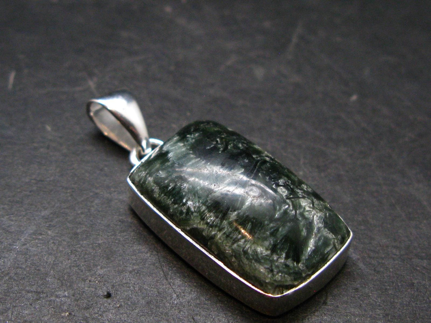 Nice Polished Seraphinite Clinochlore Stalactite Silver Plated Pendant From Russia - 1.4" - 6.09 Grams