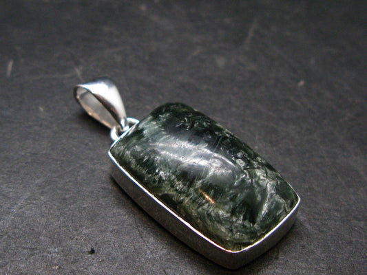 Nice Polished Seraphinite Clinochlore Stalactite Silver Plated Pendant From Russia - 1.4" - 6.09 Grams