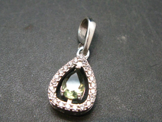 Moldavite Tektite Silver Pendant from Czech Republic - 1.0" - 1.85 Grams