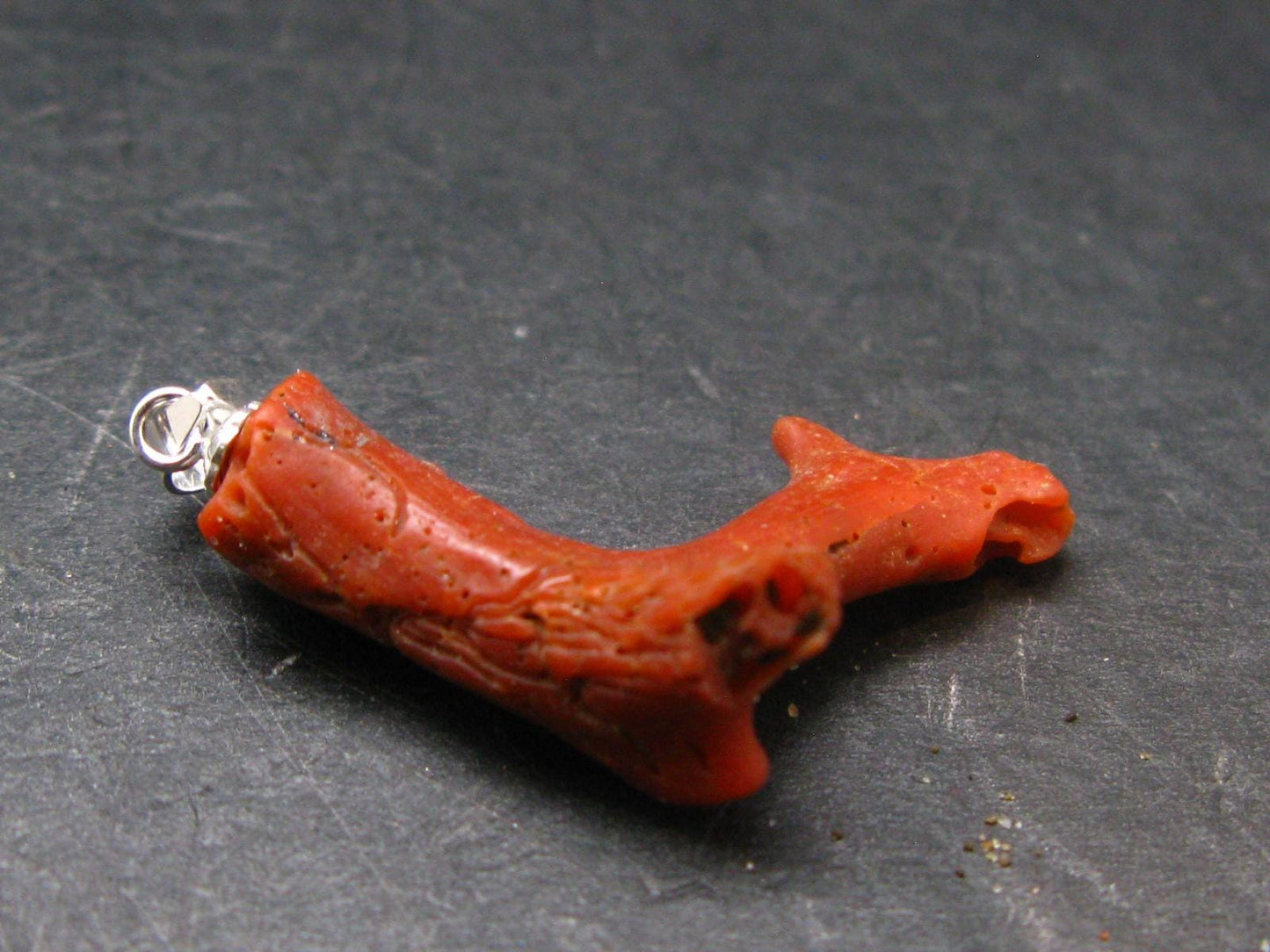Rare Natural Red Coral Silver Pendant From Italy - 1.3" - 1.71 Grams