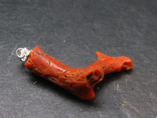 Rare Natural Red Coral Silver Pendant From Italy - 1.3" - 1.71 Grams