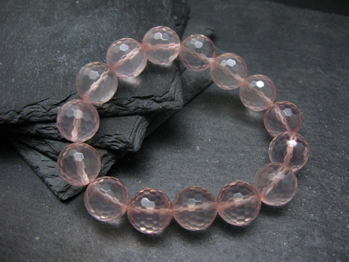Rose Quartz Genuine Bracelet ~ 7 Inches ~ 14mm Facetted Beads