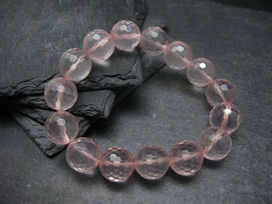 Rose Quartz Genuine Bracelet ~ 7 Inches ~ 14mm Facetted Beads