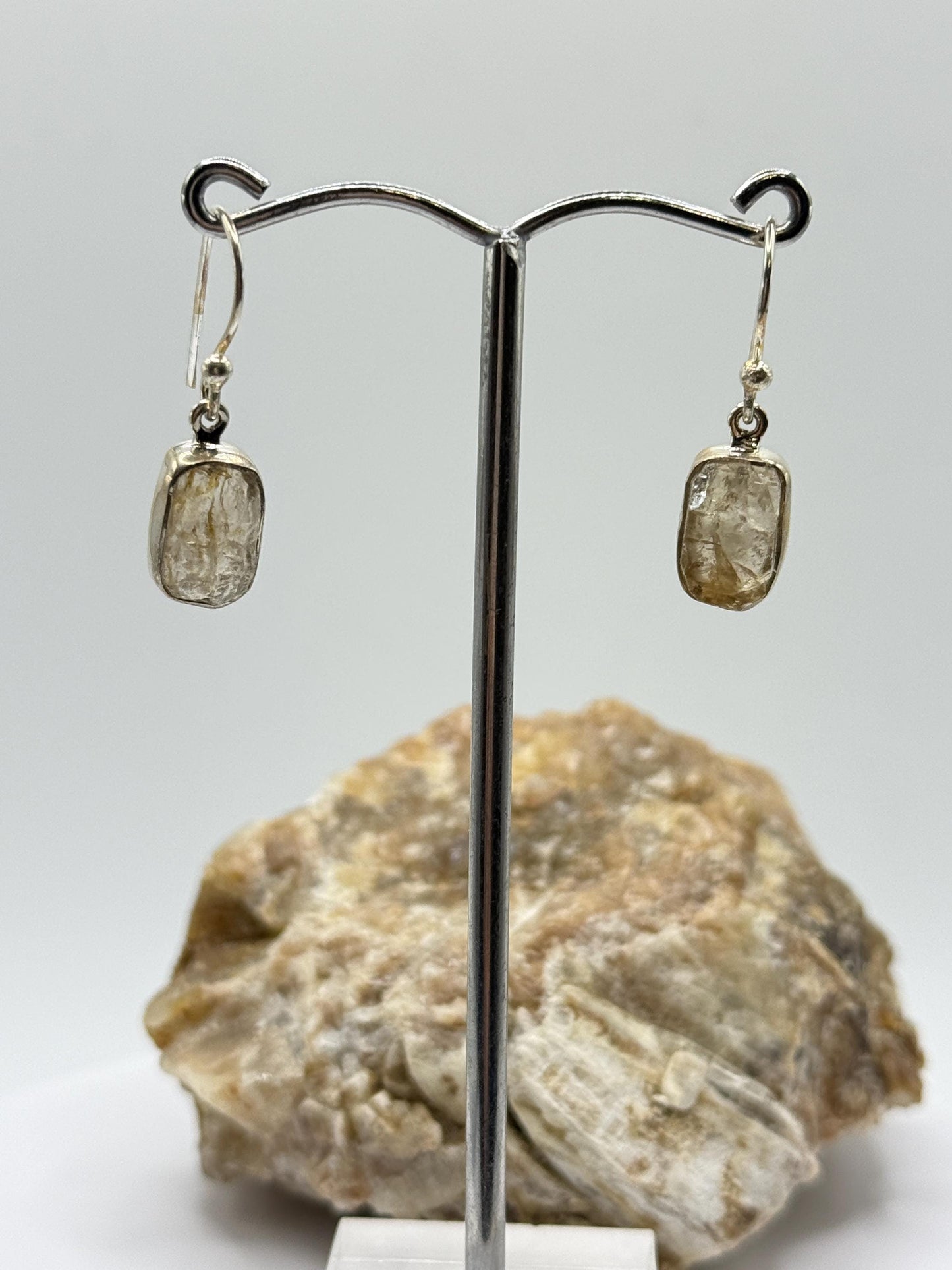 Natural Herderite Crystal Drop Earrings in Sterling Silver – Raw Herderite Jewelry - 2.84g