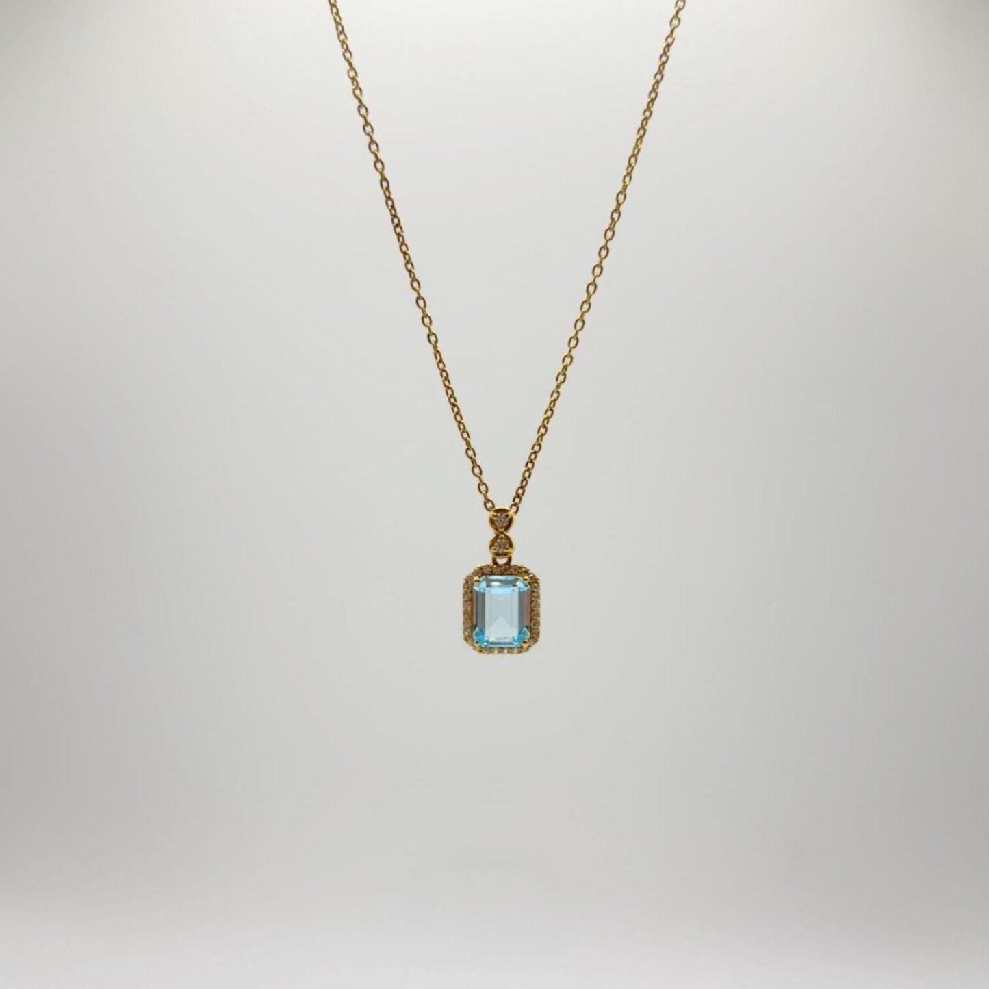 Swiss Blue Topaz Pendant Necklace – Gold Plated Emerald Cut – November Birthstone Gift - 5.78 Grams